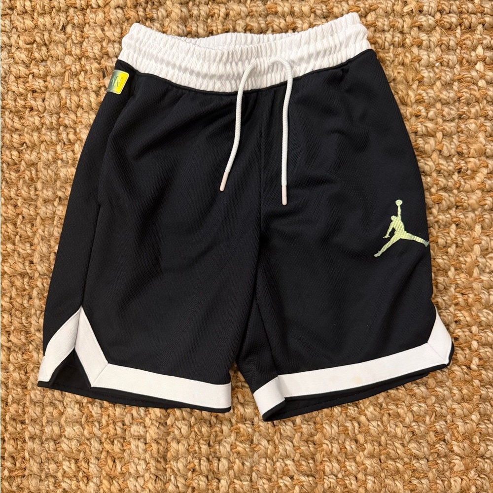Jordan Black Basketball Shorts with White Waistband and Neon Jumpman SZ Med